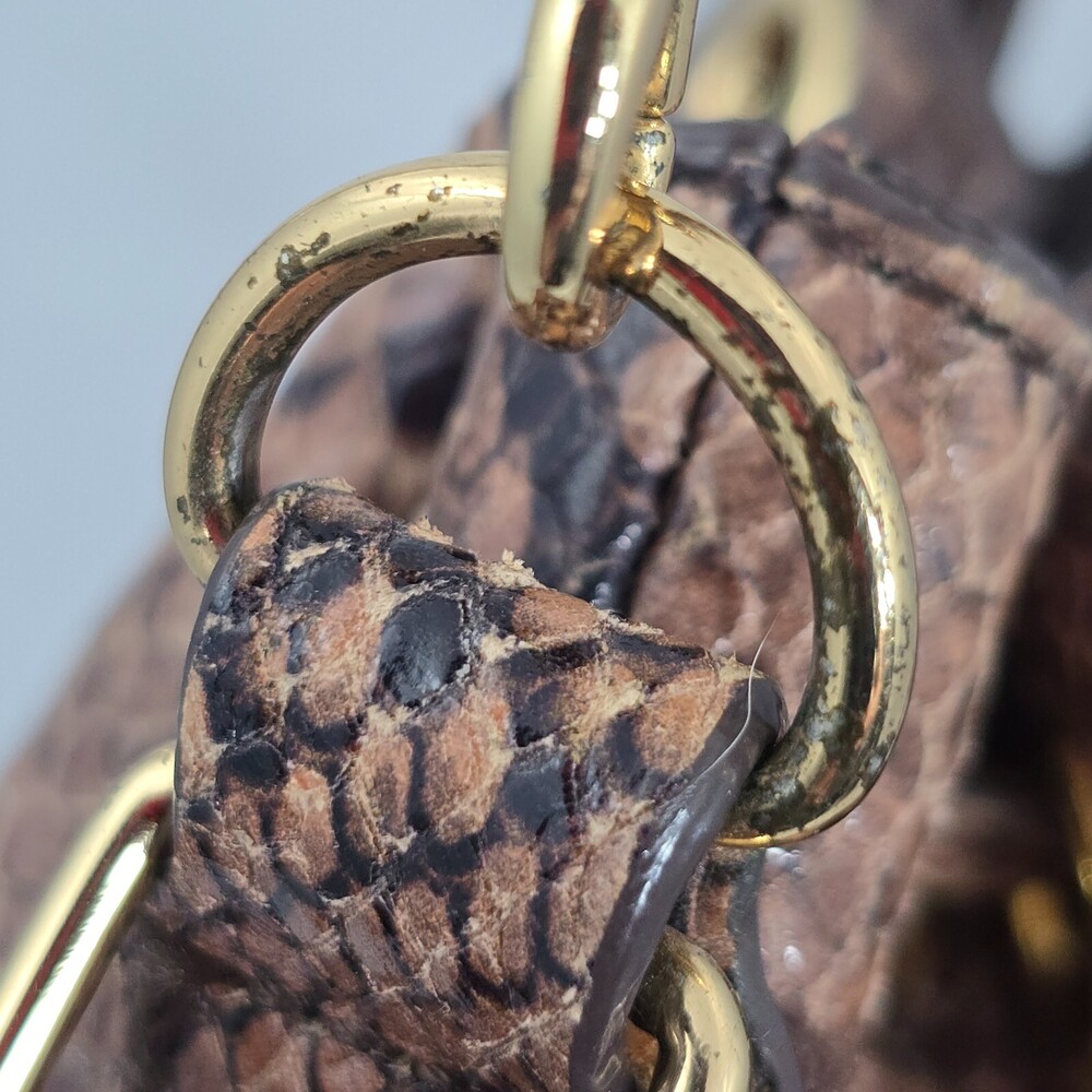 ANN TAYLOR Brown Snakeskin Leather Drawstring Shoulder/Crossbody Bucket Bag - Picture 2 of 16